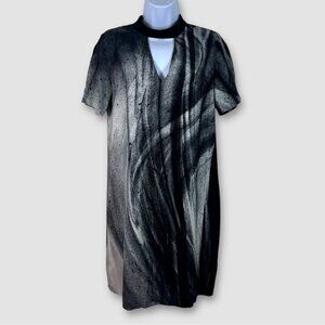Go by Go Silk 100% Silk Black Gray Marble Print Women's Dress Size Small
